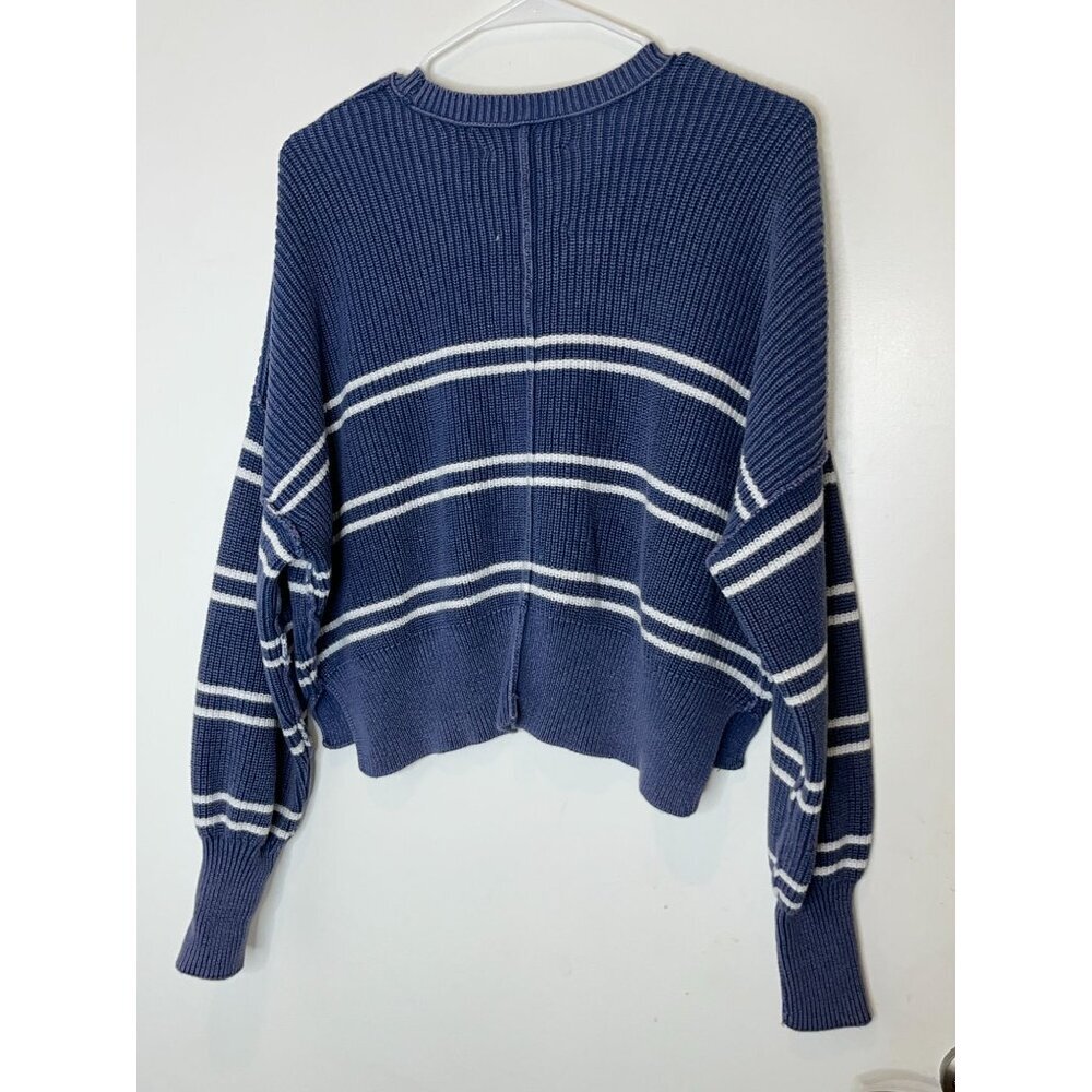 Aerie Cropped Blue Striped Sweater Oversized SIZe SMALL - Picture 6 of 9